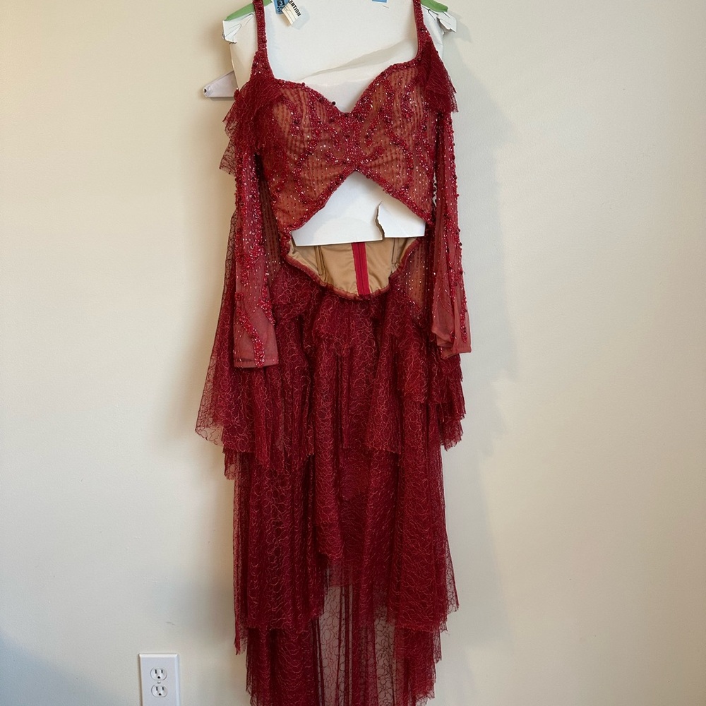 Vintage Mike Benet Beaded Two piece Crimson Red Prom Dress -see details for size